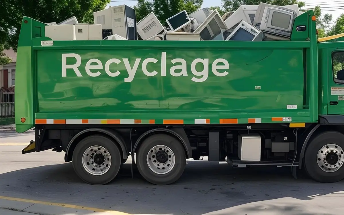 Camion de recyclage qui collecte les déchets