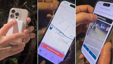 Boîtier de sécurité personnelle Safee aimanté sur un téléphone