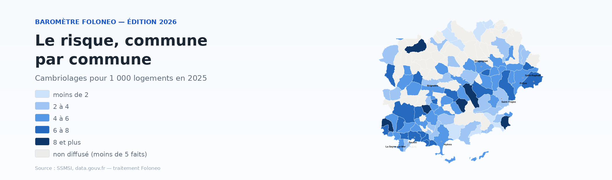 Carte du risque de cambriolage commune par commune dans le Var — Baromètre FOLONEO 2026